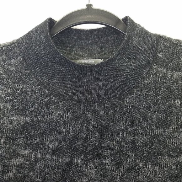 Anthropologie Sweater Lrg Hanna Lace Merino Wool Mock Neck Charcoal Ruffle Sheer - Picture 2 of 15